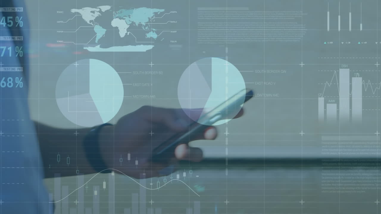 animazione delle statistiche e dell'elaborazione dei dati su imprenditori che utilizzano smartphone