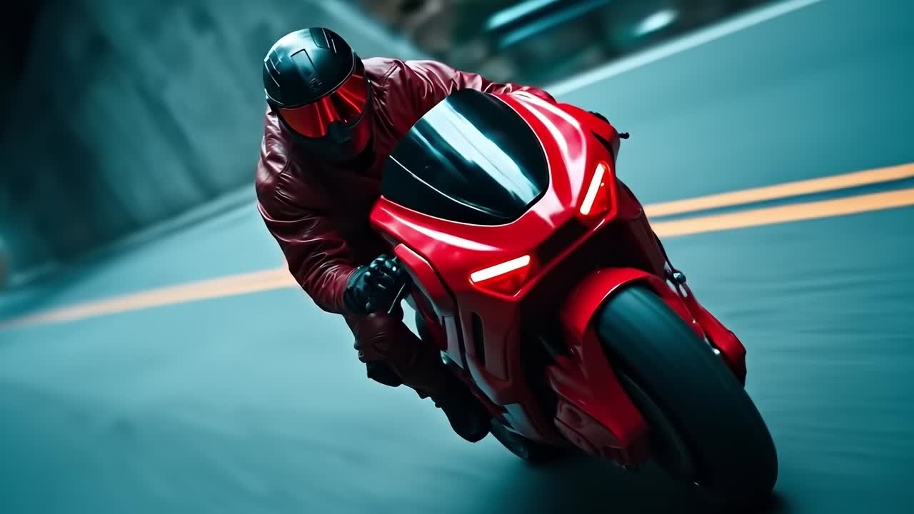 길을 따라 빨간 모터사이클을 타고 있는 남자