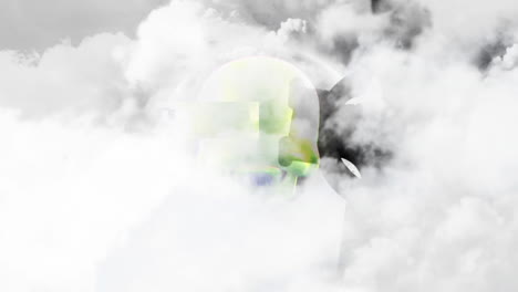 animation of clouds over a digital composite spinning skull head