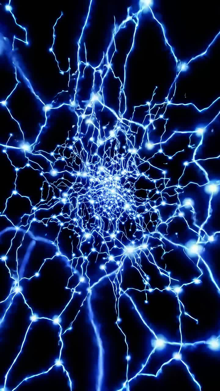 Dynamic video concept of electric blue lightning bolts radiating from the center