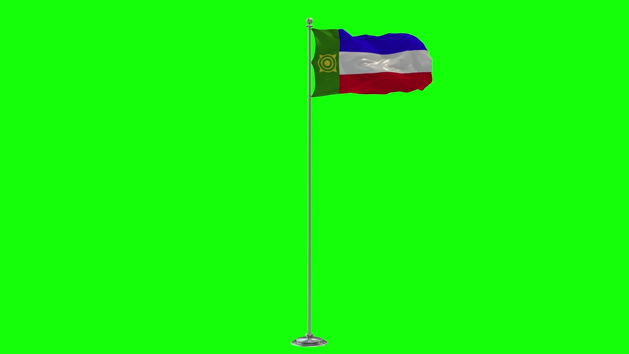 ilustración 3d de khakassia de la bandera ondeando en un poste con una llave cromada