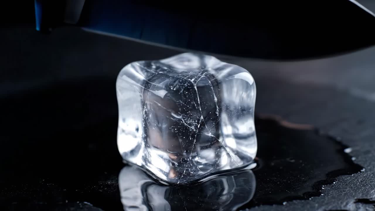 Close-up of Ice Cube with Knife