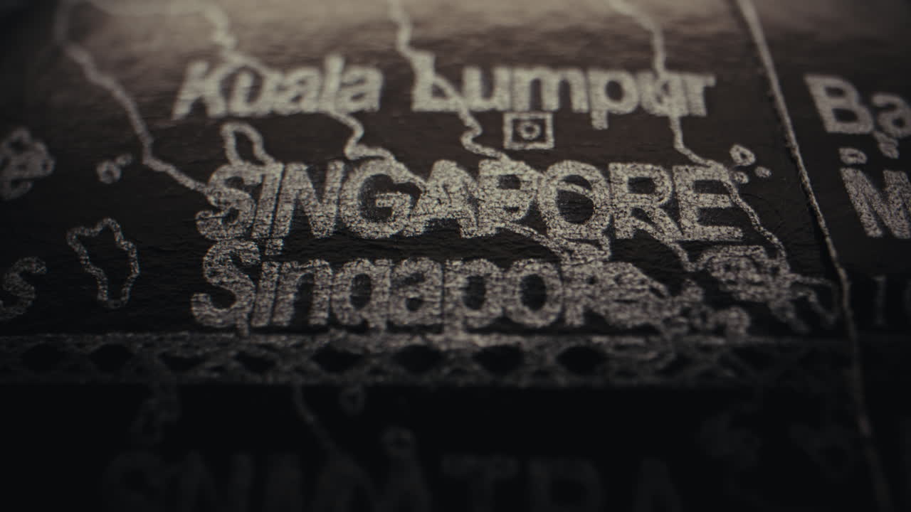 Close-up of a map showing Singapore and Kuala Lumpur