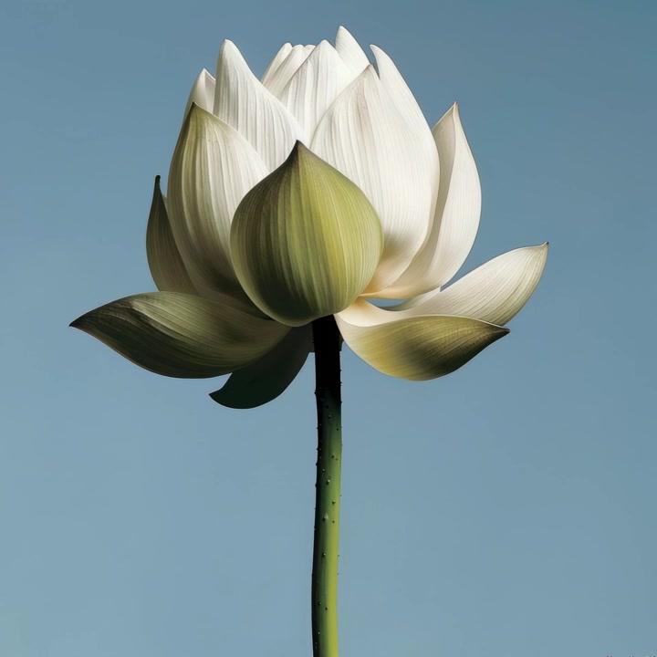 파란색 배경에 피어나는 한 송이 흰 연꽃