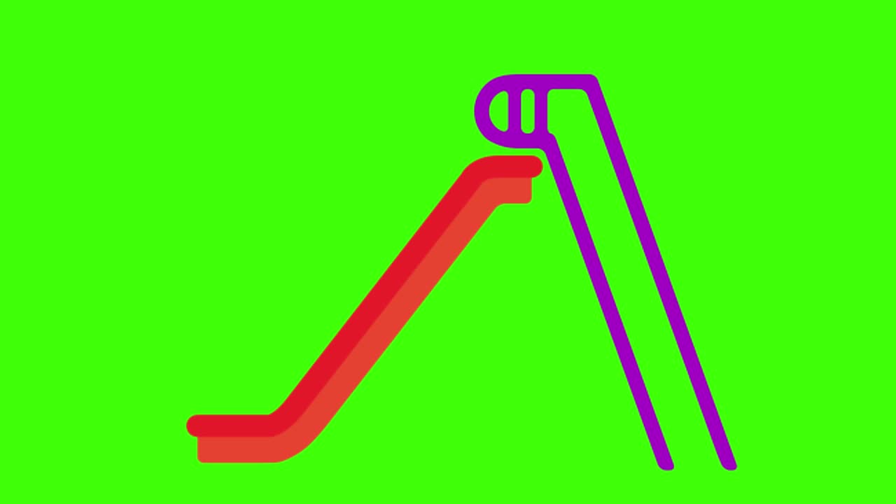 녹색 화면에 슬라이드의 2d 애니메이션 일러스트레이션