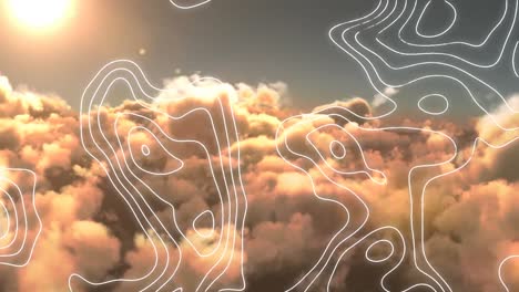 animación de una red de líneas blancas del mapa sobre nubes en el cielo