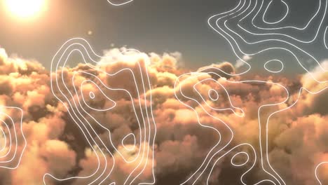 animation of network of white map lines over clouds on sky