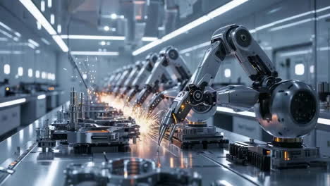 automated robotic arms in a modern factory setting