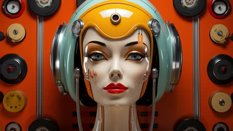 female tech headphones and space age vr headsets made with AI