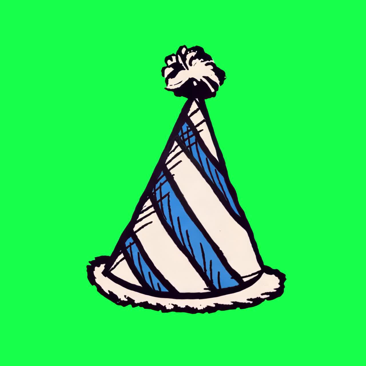 Colorful party hat illustration animation, transparent 4K video, green screen