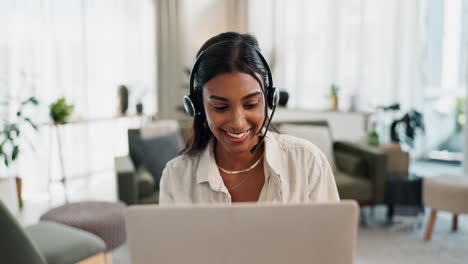 Woman,-call-center-and-computer-for-home