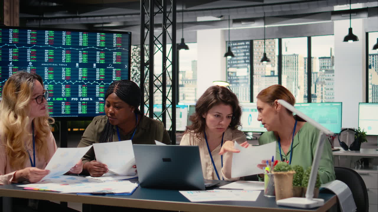 Vertical Video Diverse group of women uniting for new strategy and exchange data insights