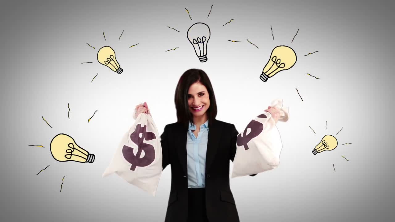 video compuesto de mujer de negocios sosteniendo bolsas de dinero