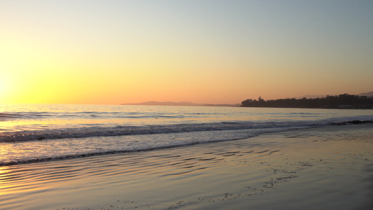 pájaros volando frente a la costa en california al atardecer