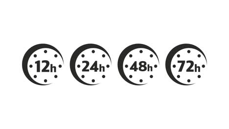 12, 24, 48 and 72 hours clock arrow.  work time effect or delivery service time icons. motion graphics.