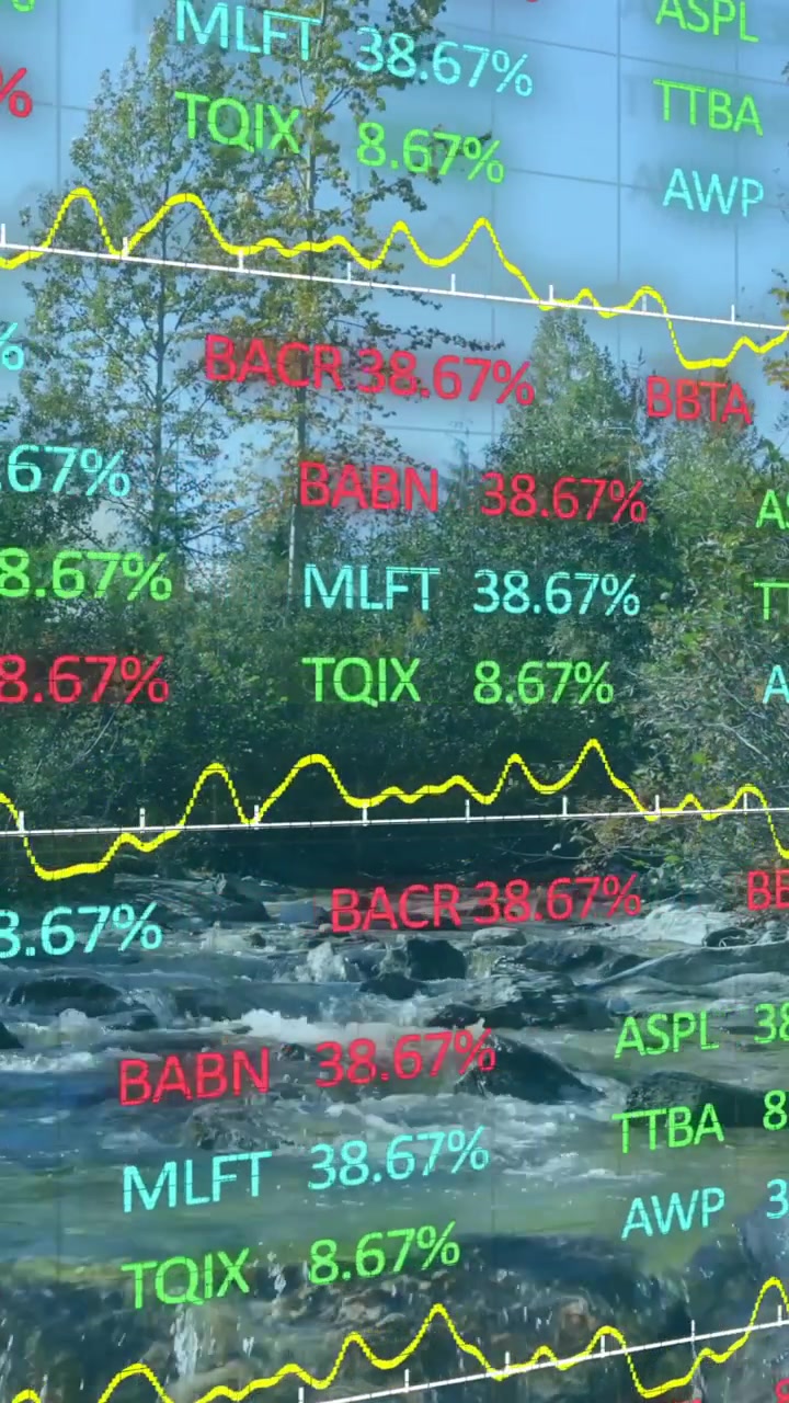 Animazione del mercato azionario e di diagrammi su un paesaggio