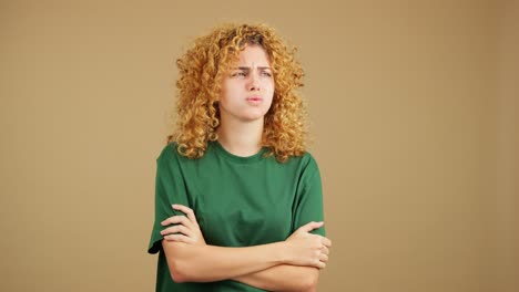 a young woman with curly hair displaying various negative emotions and expressions