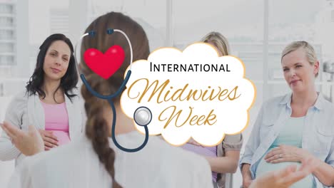 animation of international midwives week over group of pregnant women