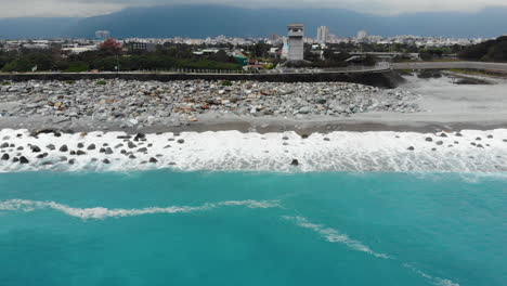 Aerial-drone-shot-of-beach-and-Hualien-County-near-Nanbin-Park-Taiwan