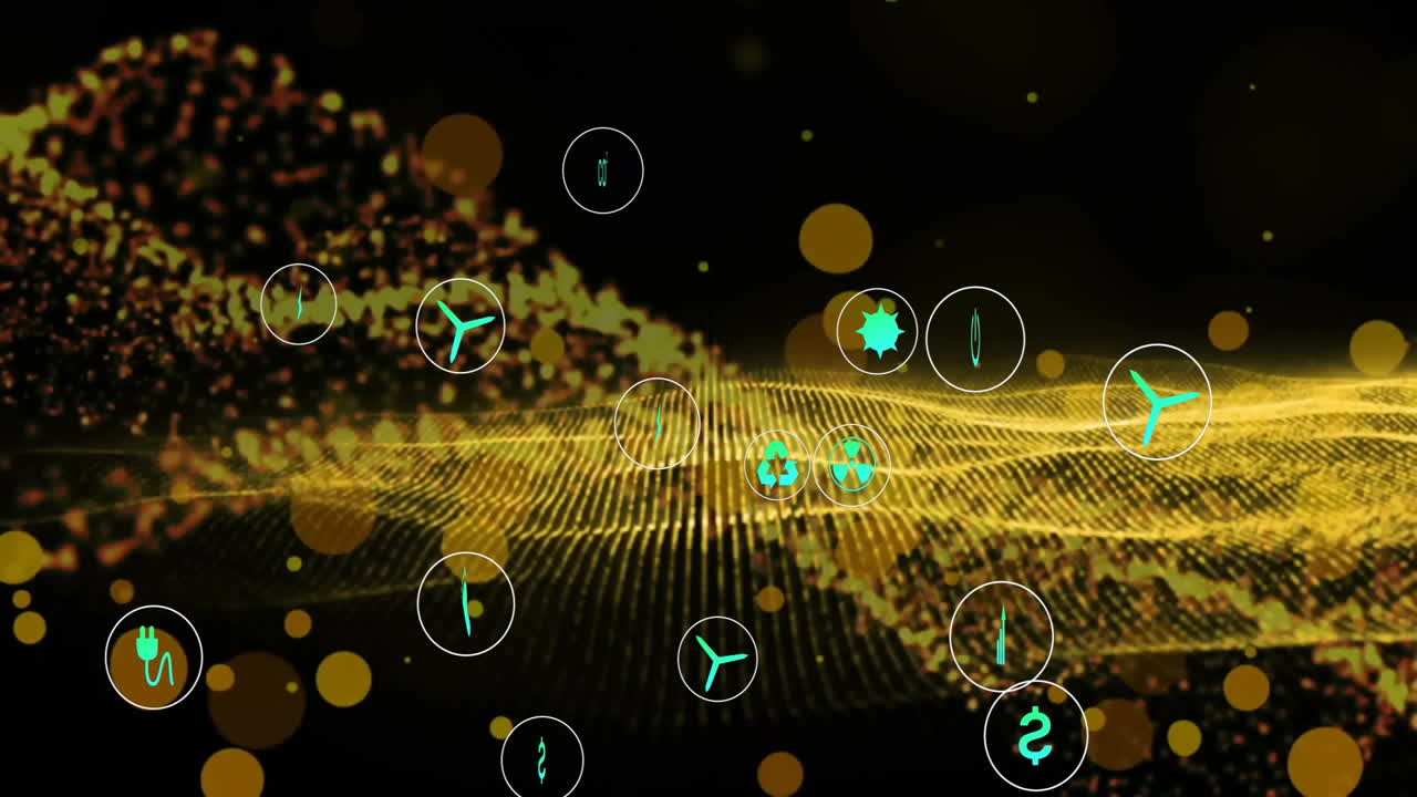 Travel and tourism icons animation over digital golden wave background