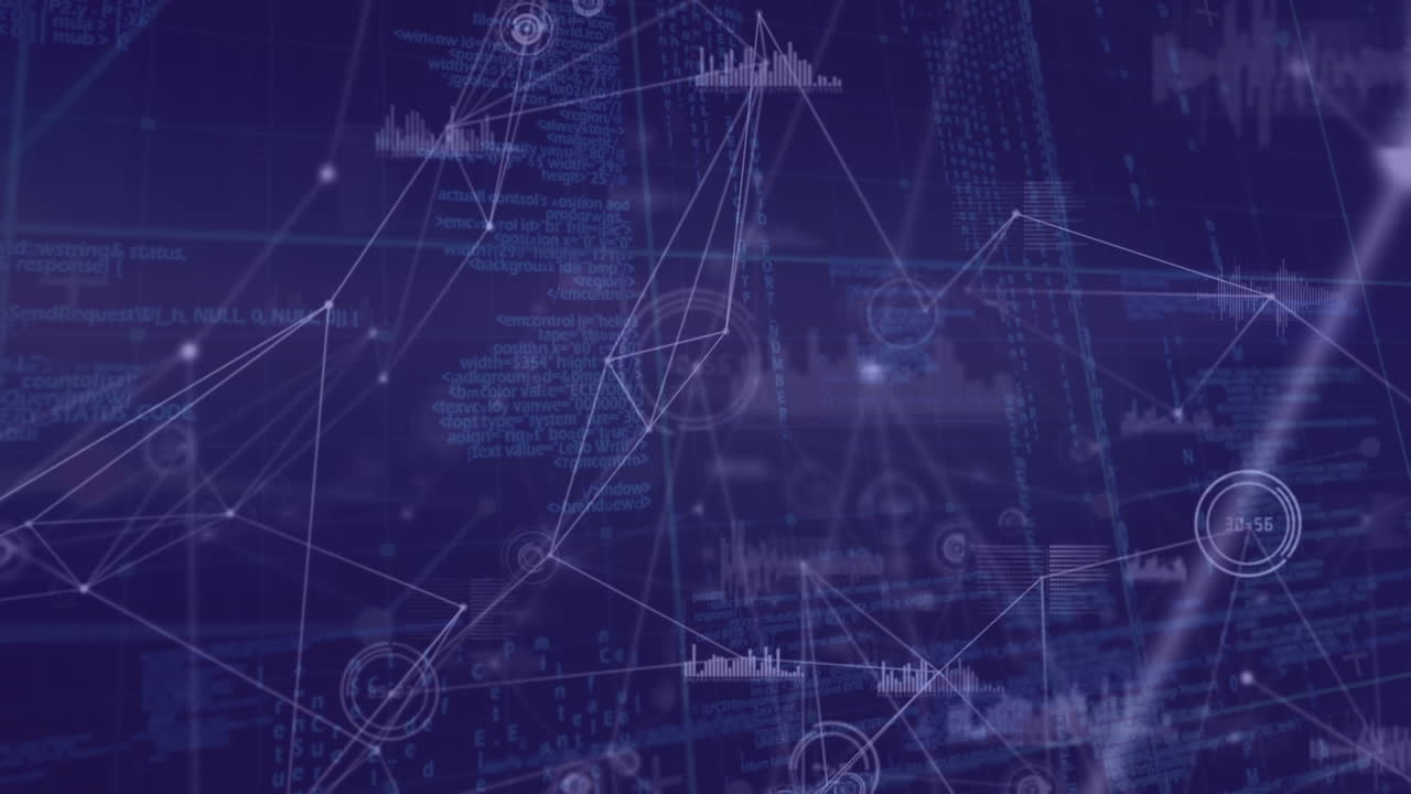 animación de la red de conexiones y procesamiento de datos sobre fondo negro