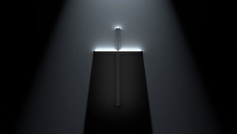 sleek 3d holy cross on wall with looping prismatic lighting rotating around background