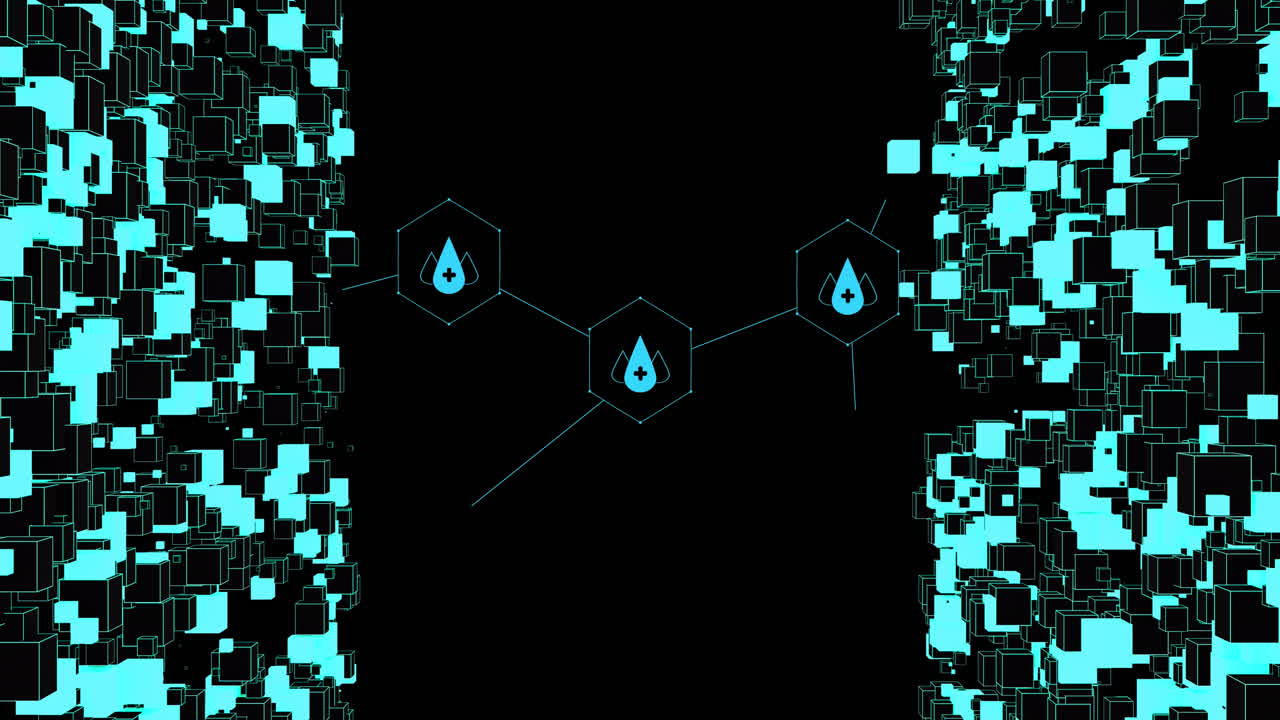 animación de iconos y formas médicas sobre fondo negro