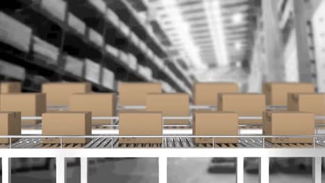 animación de cajas de cartón que se mueven en cintas transportadoras en el almacén