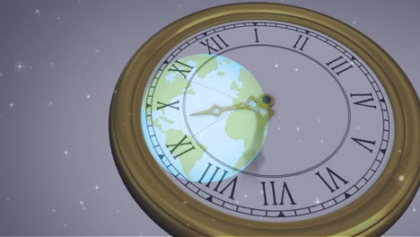 animación del globo terrestre y el espacio sobre el tictac del reloj