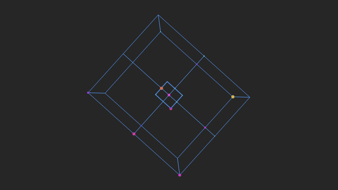 cubos futuristas con puntos de neón y líneas en el espacio negro