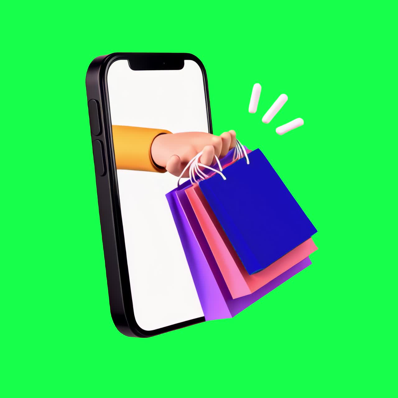 Animazione di un elemento 3D per lo shopping online, video 4K trasparente, green screen.