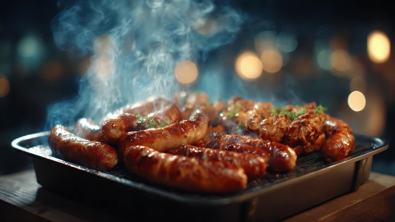 Salsicce e Pollo alla Griglia: Una Festa Squisita con Fumo Aromatico e Carni Perfettamente Grigliate, Ideale per Raduni All'aperto e Barbecue Estivi