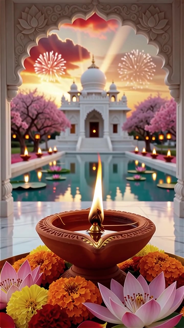 Sfondo del Festival Diwali con lanterne e decorazioni tradizionali Diyas.