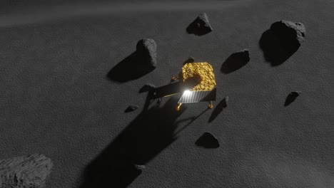 animación en 3d del módulo de aterrizaje chandrayaan desplegando su puerta en la luna