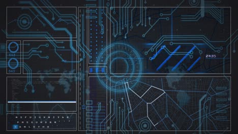 animación del escaneo del alcance y el procesamiento de datos sobre fondo negro