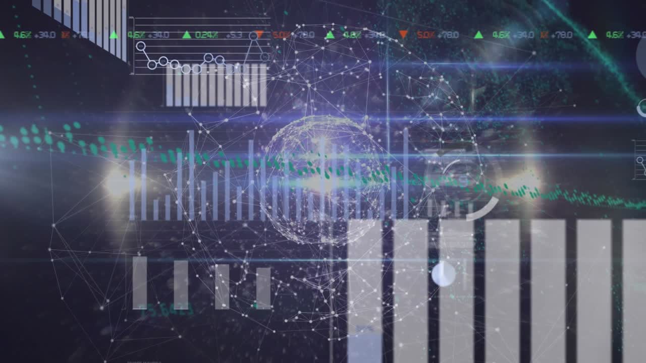 Animation of globe with connections and data processing