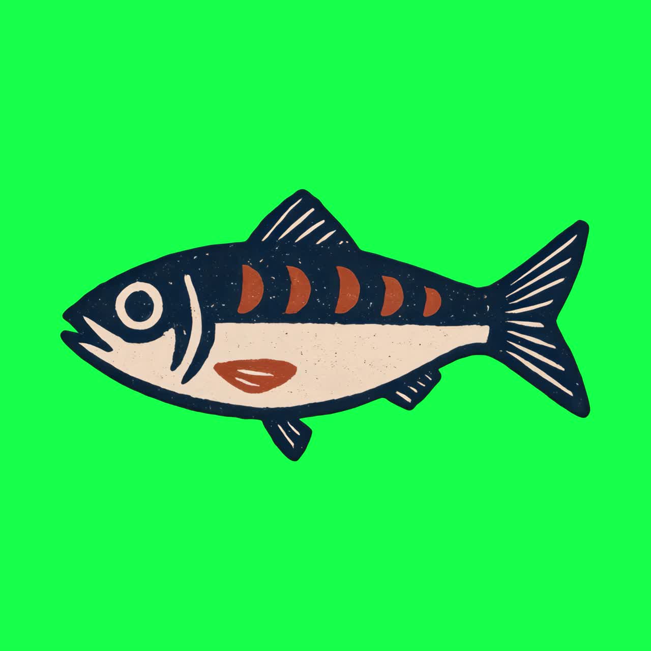Vintage fish illustration animation, transparent 4K video, green screen