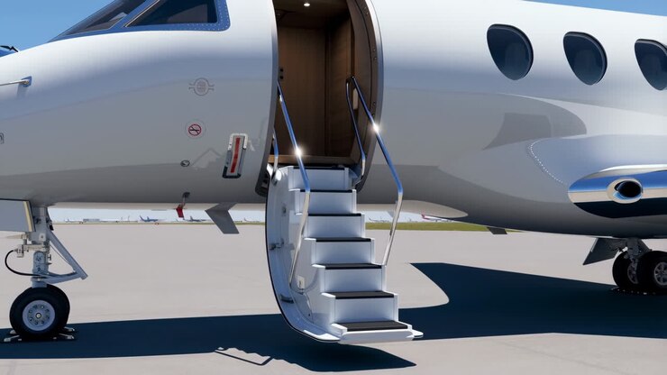 Private Jet with Open Airstairs on Airport Tarmac