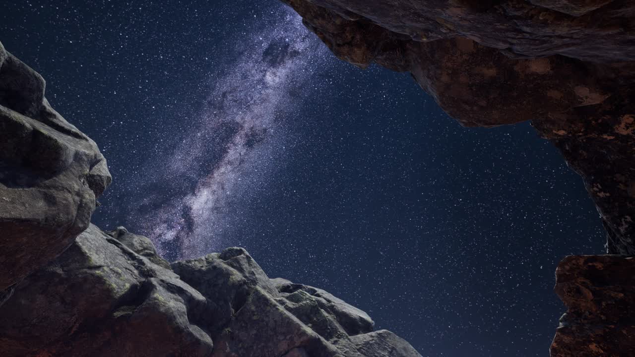 la astrofotografía de hiperlapso de 4k rastrea estrellas sobre las paredes del cañón de piedra arenisca.