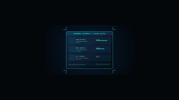 Futuristic Digital Personnel Database Interface Displaying Crew Profiles