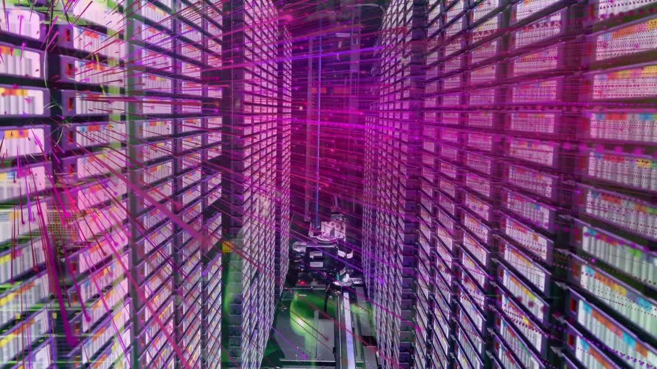 animación de rastros de luz sobre la sala del servidor