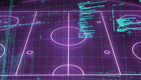 animation of data processing over neon sport field plans on black background