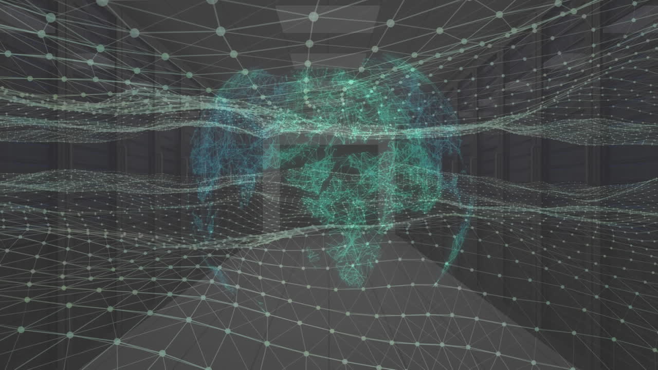 Globe spinning against digital waves