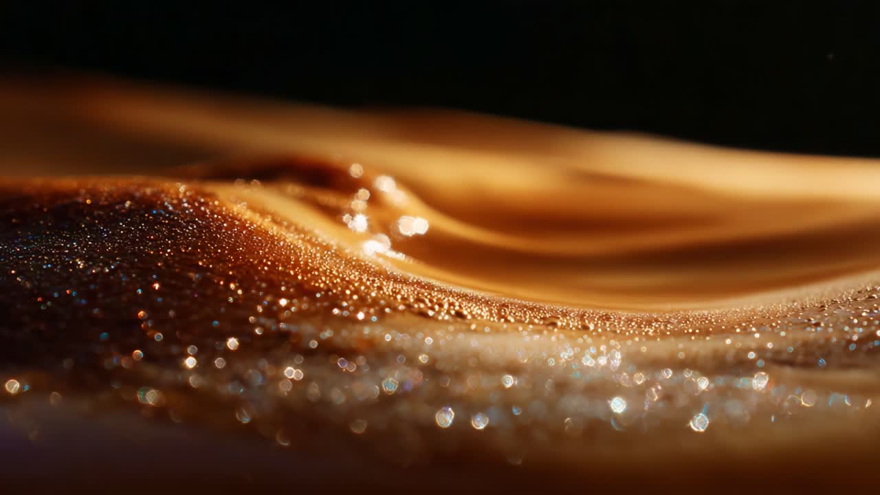Captivating Waves of Shimmering Gold Dust on a Silky Surface Captured in Stunning Detail, Highlighting the Beauty of Light and Texture in Nature's Design