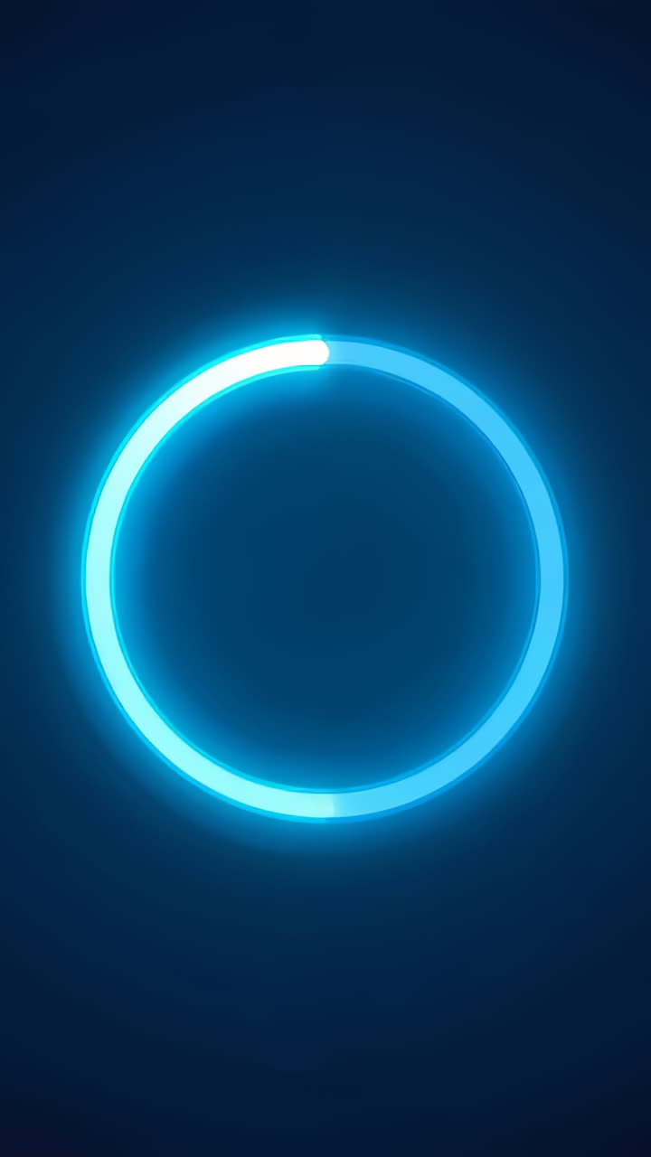 Vertical video: Starting neon-blue ring rotating bright arc around hub on dark gradient for loading