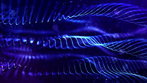 4k looped sci-fi particle background with bokeh and light effects. glow blue particles form lines, surfaces, complex structures in smooth motion like in the microworld or space. particle strings 3