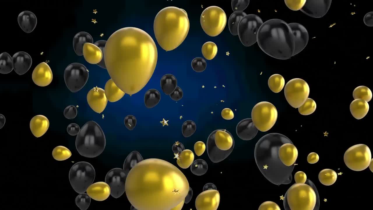 animación de estrellas flotando sobre globos sobre un fondo negro