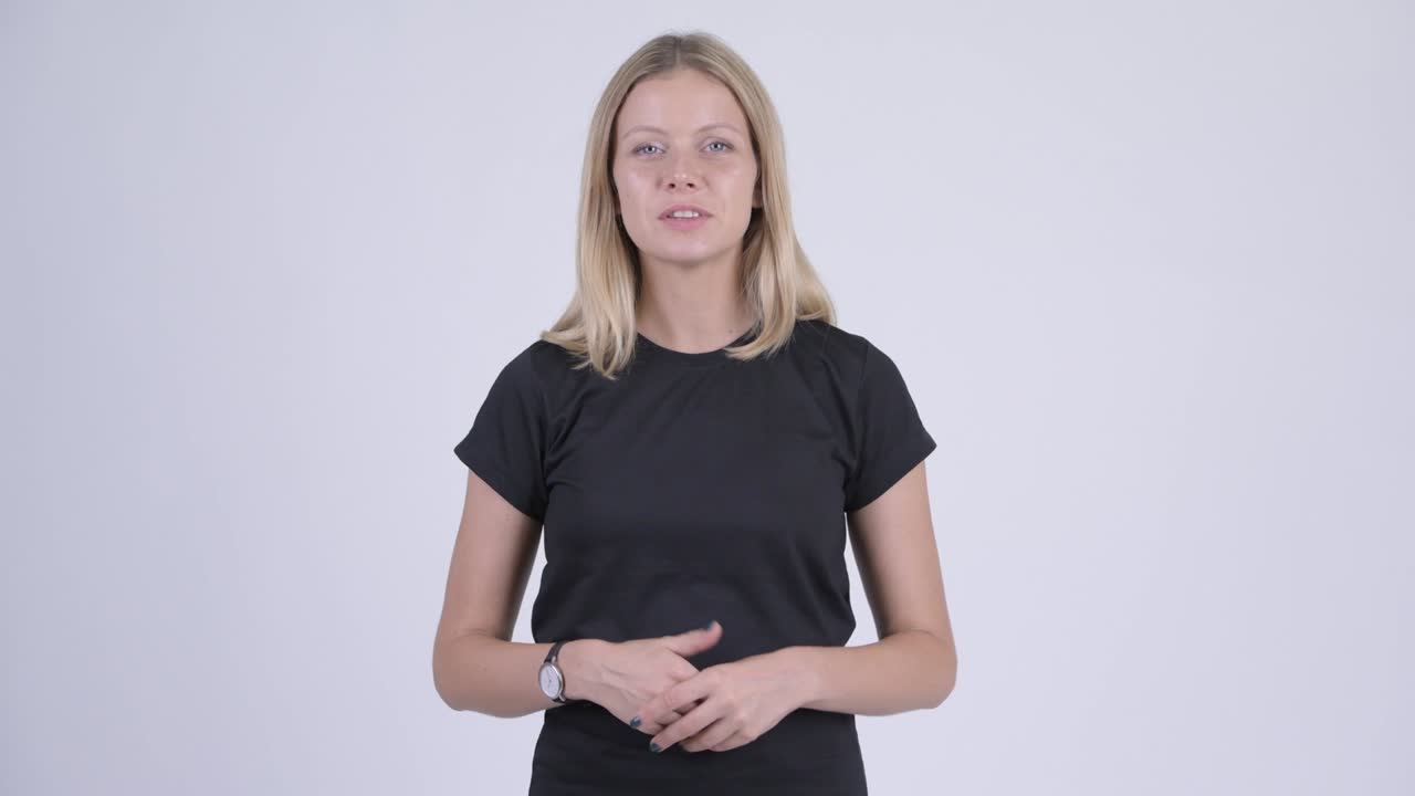 행복한 젊은 아름다운 여성 금발