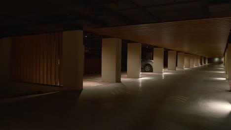 modern underground parking garage at night