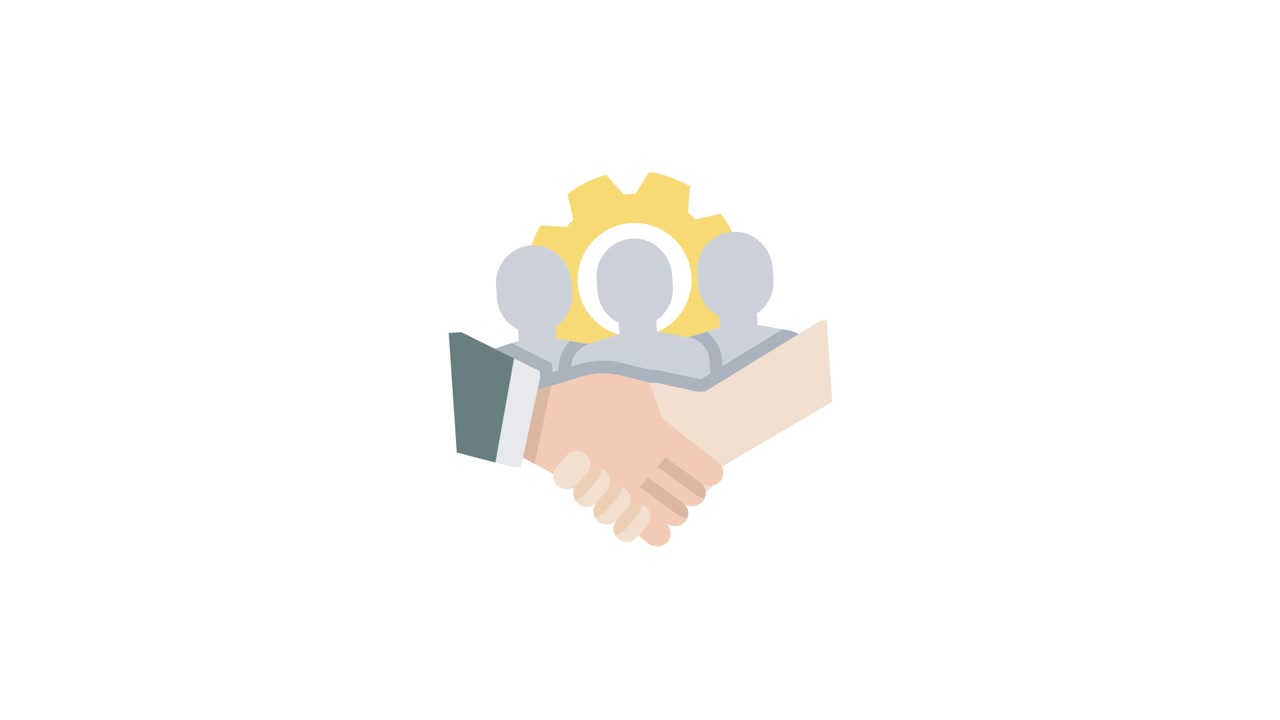 Animated Handshake with Team and Gear for Business Collaboration